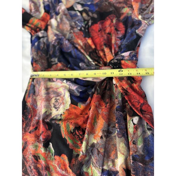 ADRIANNA PAPELL Knot Front Faux Wrap Floral Sheath Dress 12 Long Sleeve Jersey - Picture 14 of 16